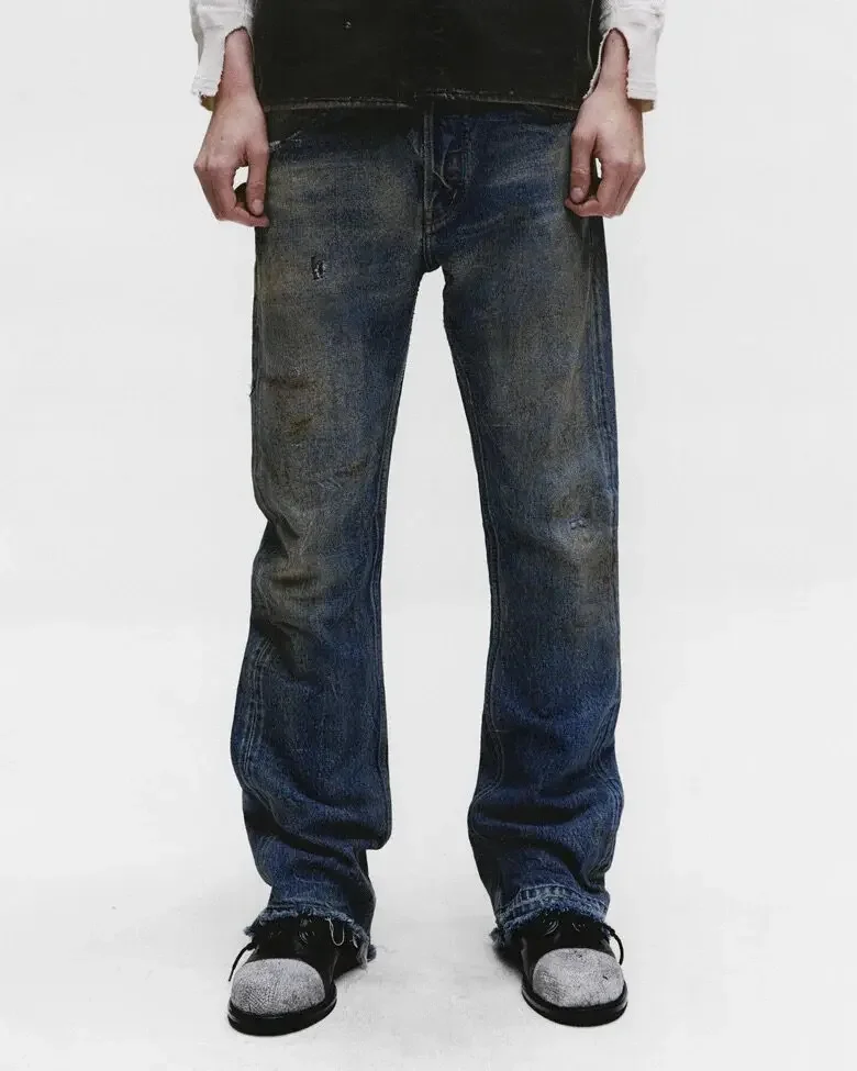 ER/D 25fw retro washed old paint horn jeans