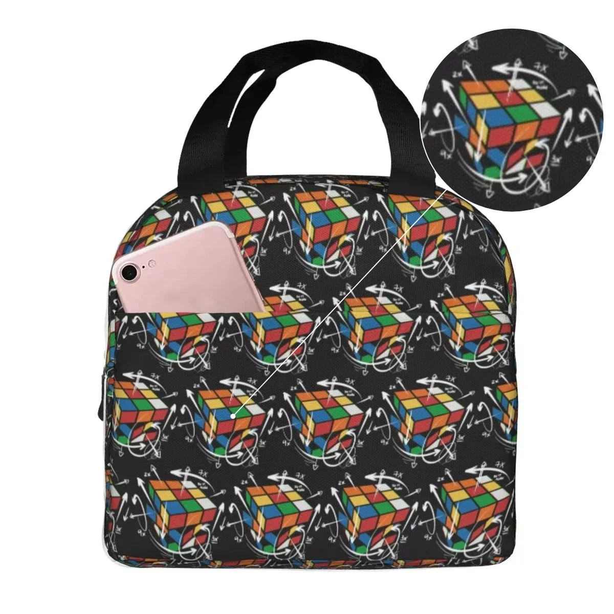 Math Rubiks Rubix Cube Insulated Lunch Bag for Women Kids Portable Food Boxes Thermal Lunch Box Tote