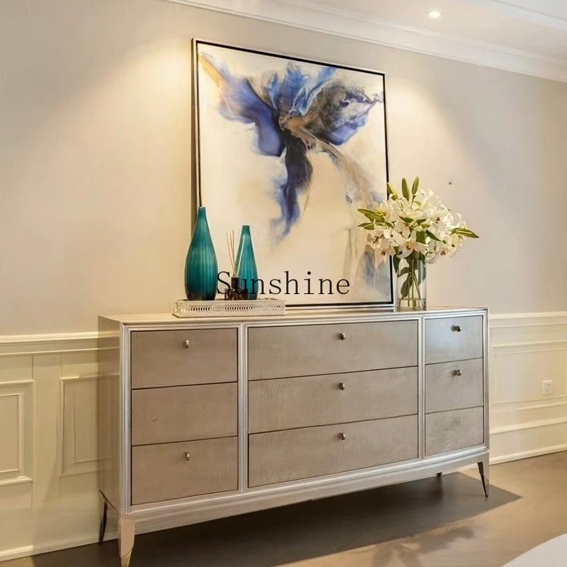 

American light luxury nine bucket storage bedroom TV cabinet modern simple solid wood storage drawer