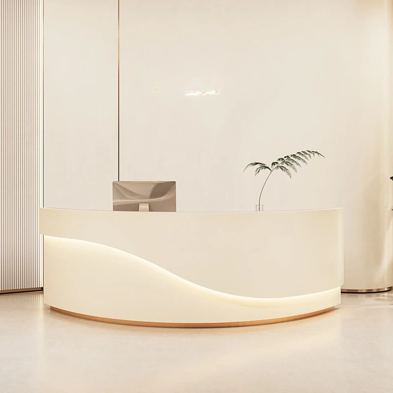 A modern, simple and beautiful curved reception desk that can be used in company front desks, beauty salons，with a sense of art