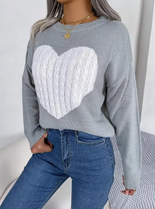 Damespullover met lange mouwen Real Shot Fried Dough Twists Love Design voor Valentijnsdagkleding Herfst Winter 2025