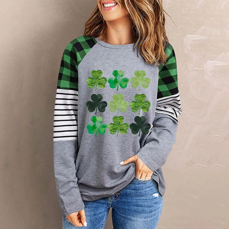 2023 Spring Sexy Fashion Lucky Clover Print Sweatshirt Long Sleeve Sweatshirt