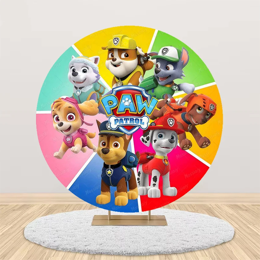 Paw Patrol Round Backdrop Cover for Boys Girls Birthday Party Cartoon Dog Decoration Baby Shower Photography Background Studio