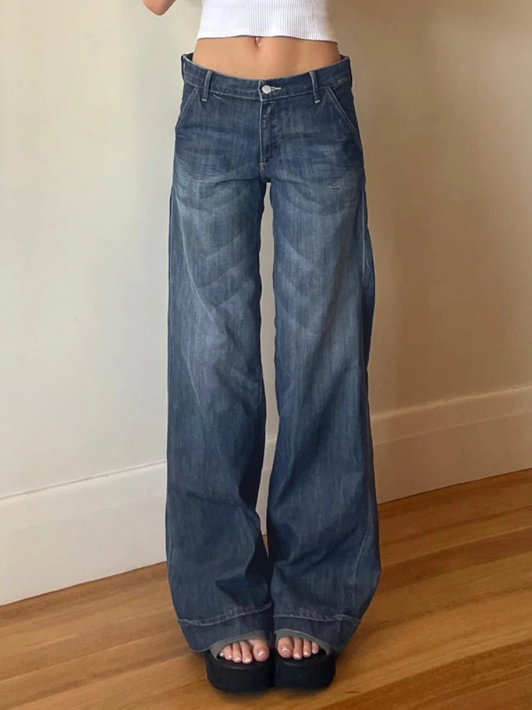 

Blue Straight Jeans Streetwear y2k Low Rise Baggy Denim Pants for Women Vintage 2000s Casual Jeans Korean Fashion Basic