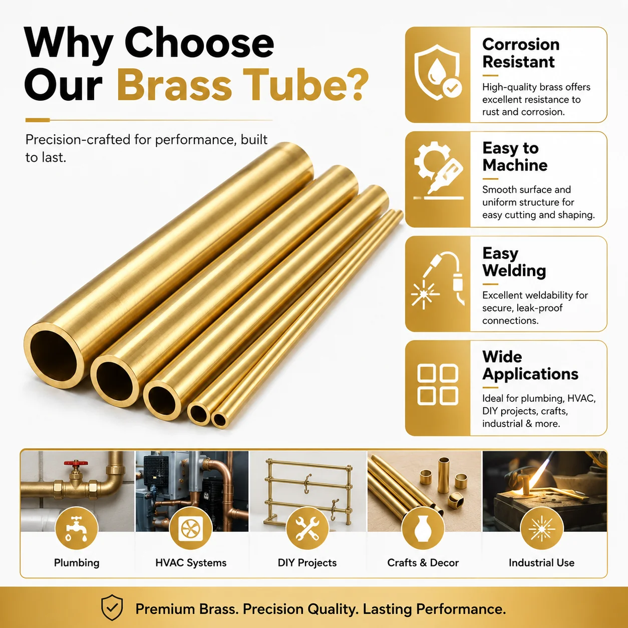 1PCS Brass Round Tube Outer Dia 2/3/4/5/6/7/8/9/10/12/14/16/18/20mm Length 200-500mm, Cuttable Brass Pipe for DIY Craft Projects