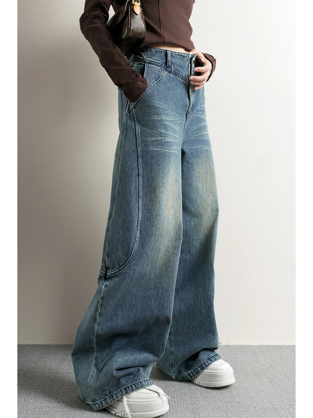 

Джинсы женские TidepPA, удлиненные, повседневные, с высокой талией, широкие штанины, весна-осень, модные, деним