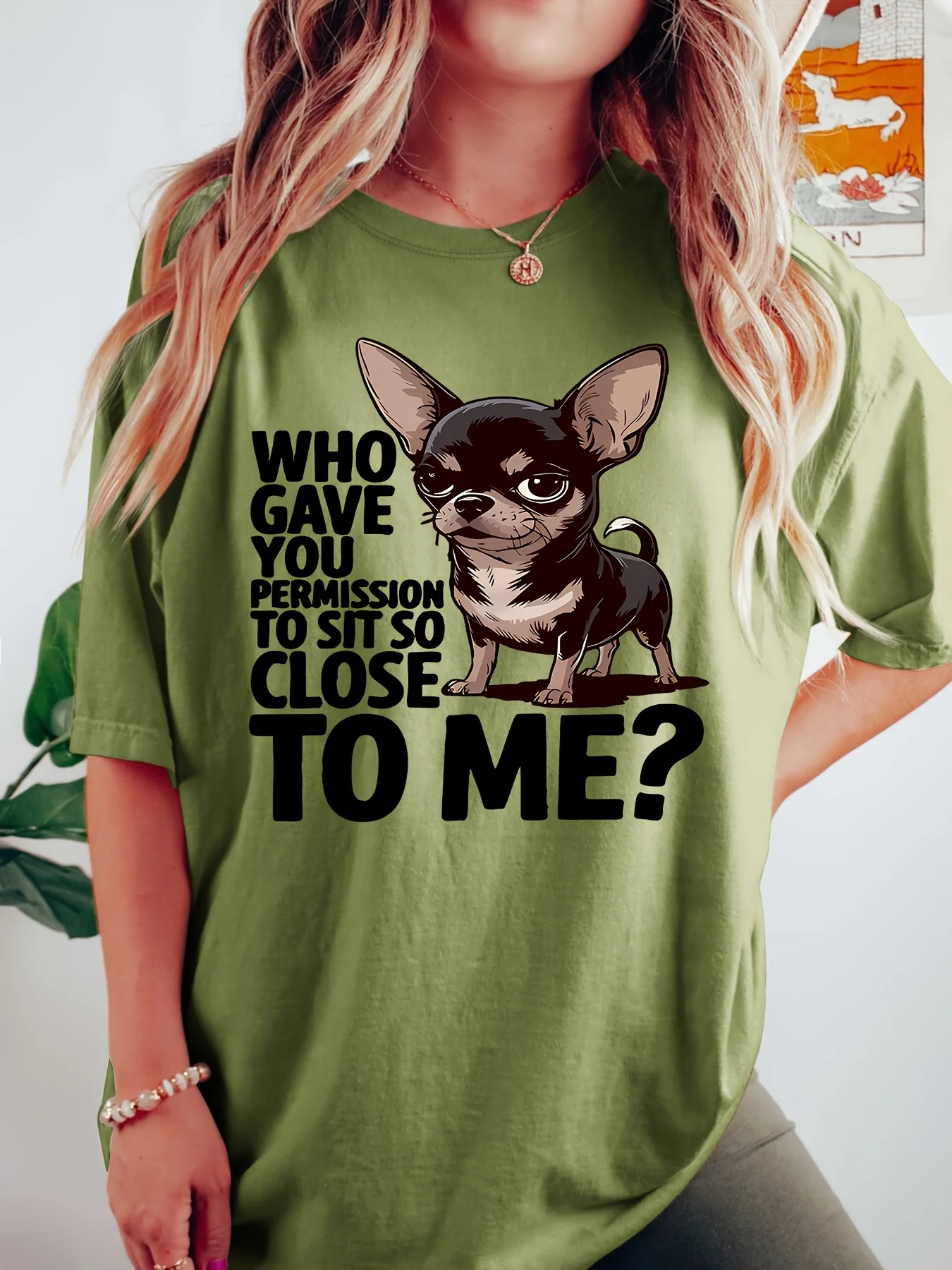 Women's Summer Top, Chihuahua WHO GAVE YOU PERMission, Fun English Art Printed Women's T-shirt