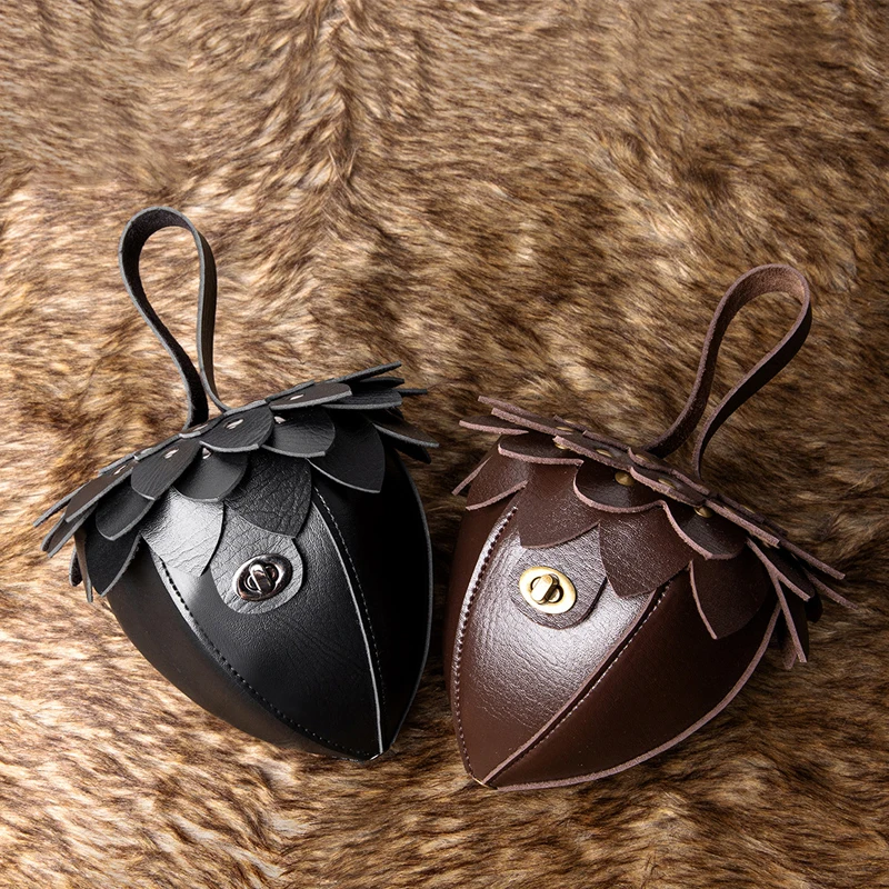 Medieval Retro Mini Coin Purse Strawberry Pinecone Shape Coin Wallet Personality Waist Bag PU Leather Lipstick Coin Pouch