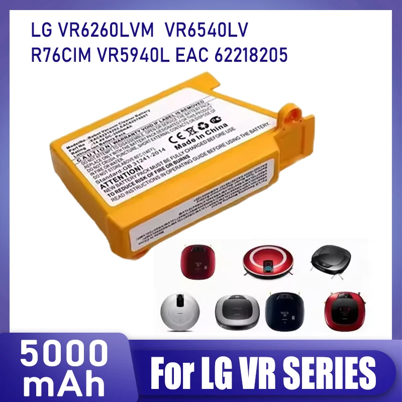 5000mAh， Large capacity, for LG EAC62218202 VR64703LVMB, VR7412RB floor sweeper battery replacement
