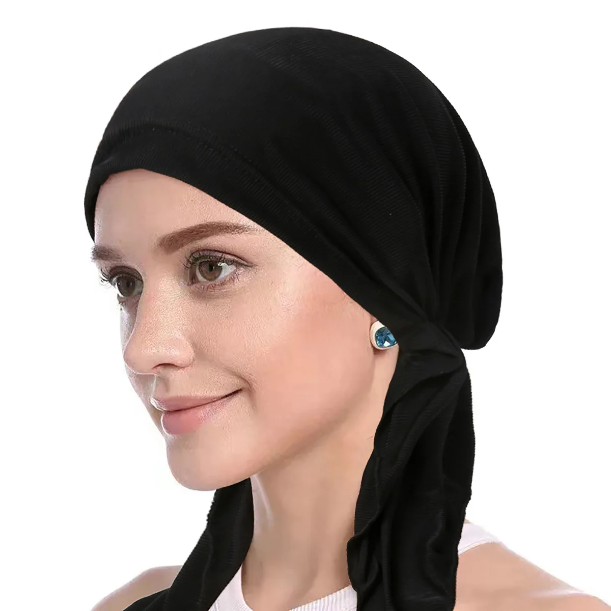 Zwykły pod szalikiem Hidżab Wstępnie wiązany kapelusz Kobiety Muzułmańskie Turbantes Bandana Beanie Bone Arabska czapka Bonnet Czapki Chemo Czapki Wrap Nakrycia głowy