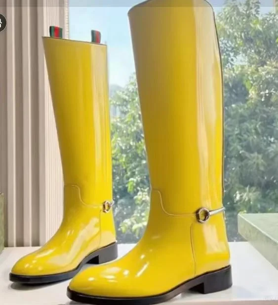 

Patent Leather Over Knee Boots Women's Street Fashion Thick Heel Catwalk Long Knight Style Round Metal Sexy Boot 2025