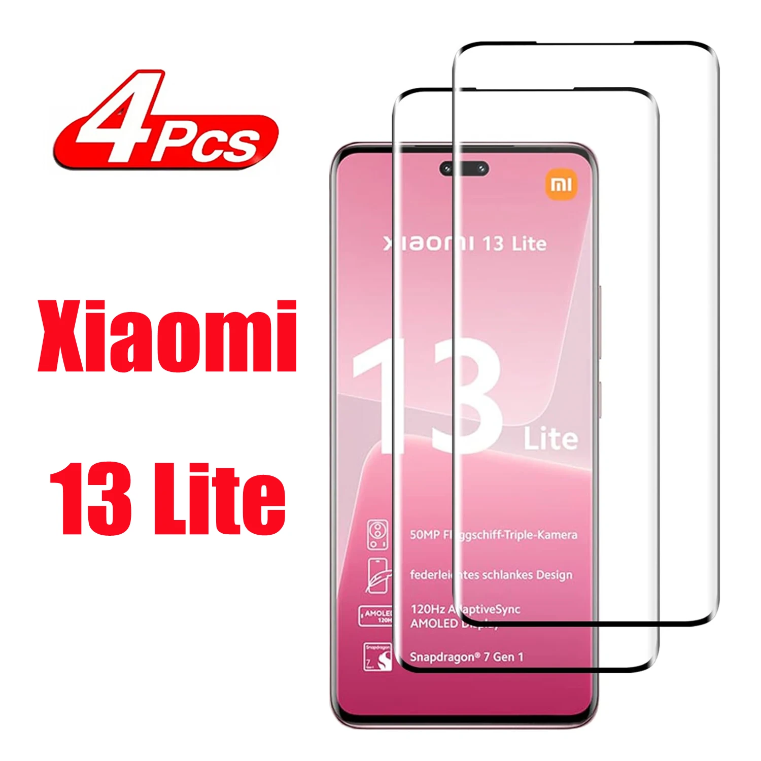 

2/4Pcs Tempered Glass For Xiaomi 13 Lite 3D Curved Screen Protector Glass