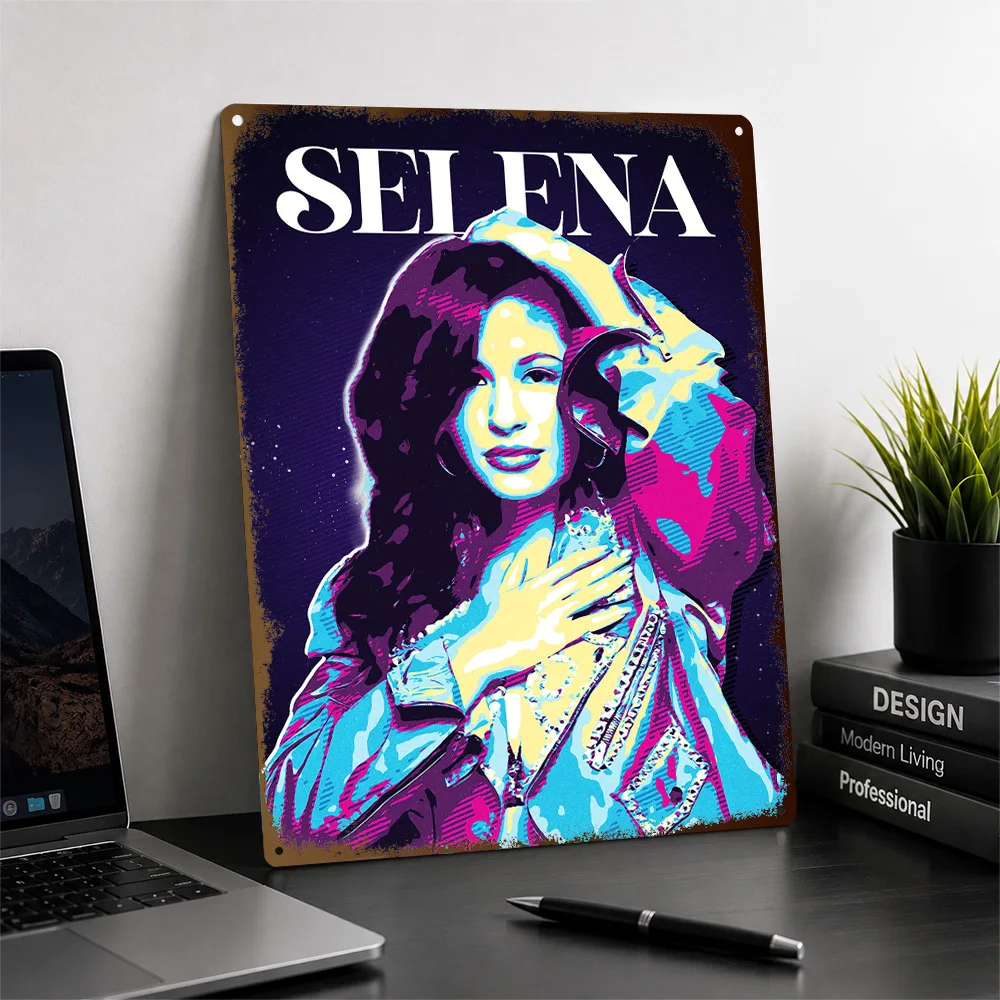 Selena Color Block Portrait Aluminum Poster Personalized Metal Sign Global Pop Star Style Wall Art Appeals To Reggaeton Lovers