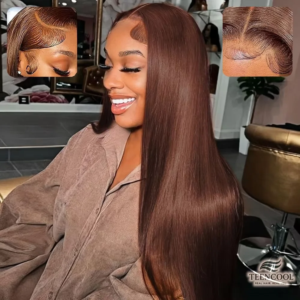 

Бразильские шоколадно-коричневые 13x4 HD парики из натуральных волос на кружеве спереди, женские прямые прозрачные кружевные фронтальные парики # 4-цветный предварительно выщипанный