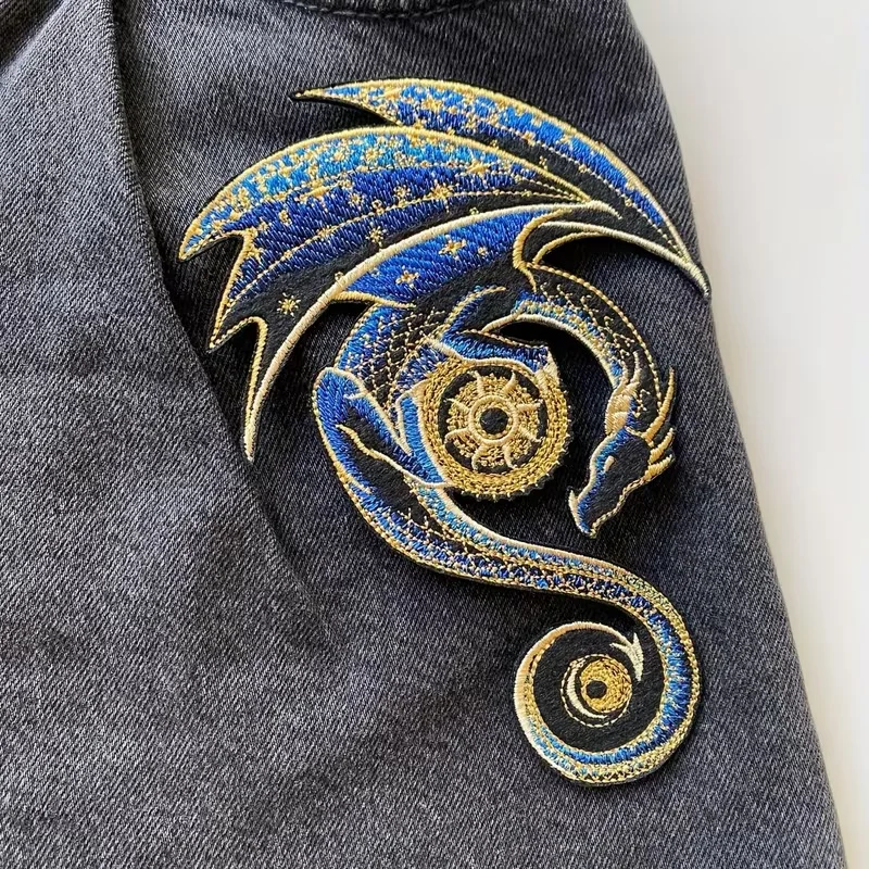1PC Dragon Dreamy Creatures Embroidered Patch Iron On Inspiring Adhesive Badge DIY Gift For Clothes Cap Bag Jacket Trucker Hat