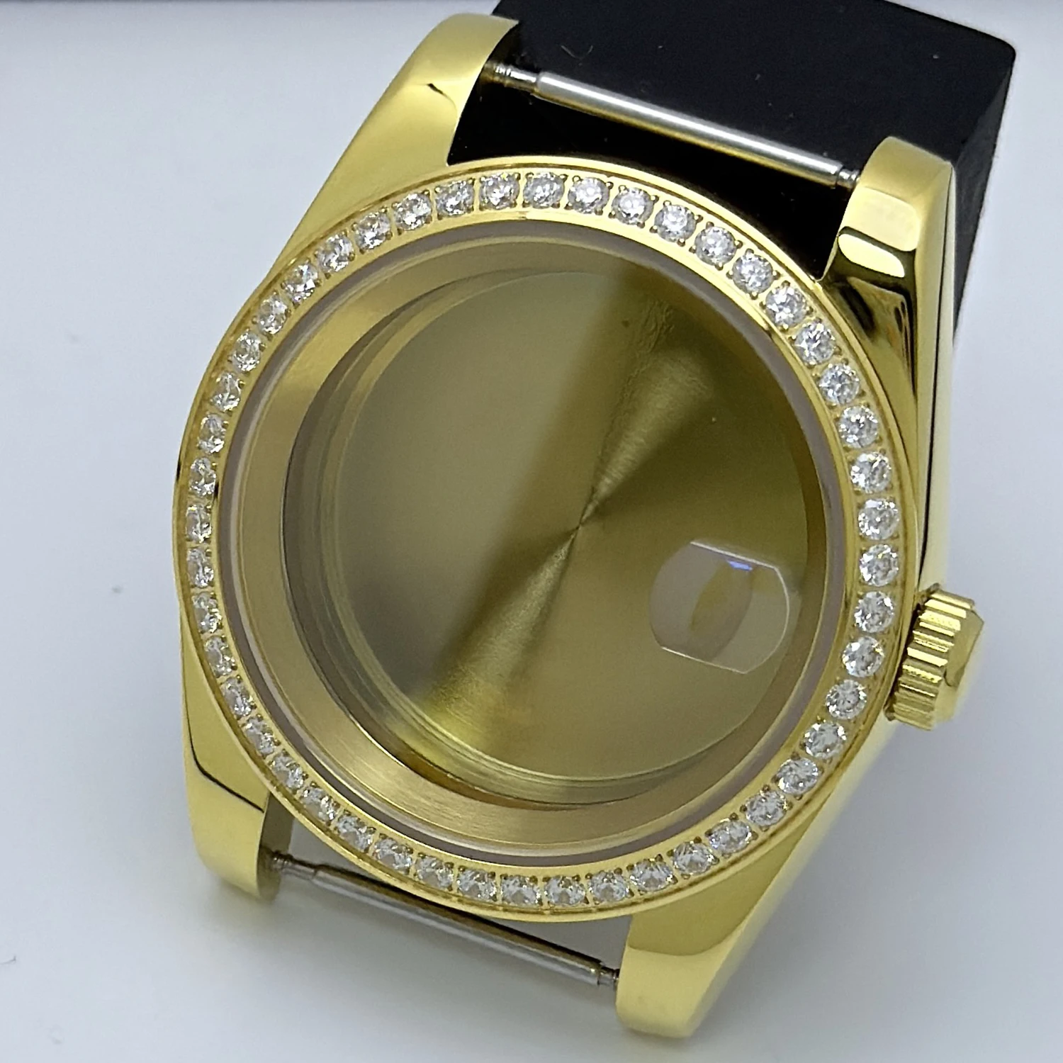 NH35 316L Stainless Steel 36mm/39mm Gold Diamond Sapphire Magnifying Glass Watch Case Fit NH35/NH36 Movement
