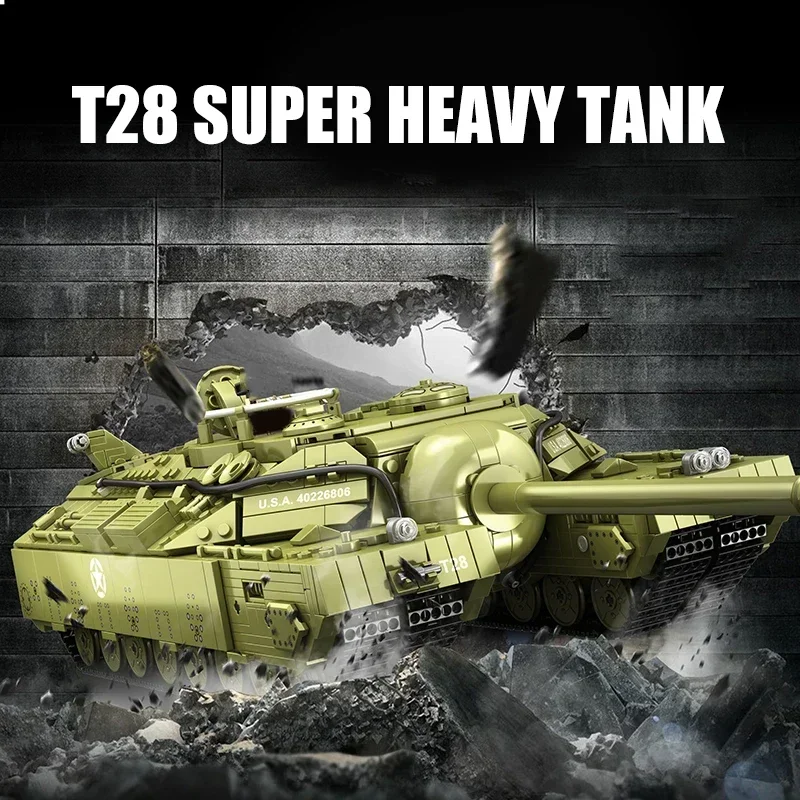 US T28 Heavy Tank Blocks Building Set WW2 Military Bricks Weapon Soldiers Army Toys Gifts for Boys Adult 2986 PCS