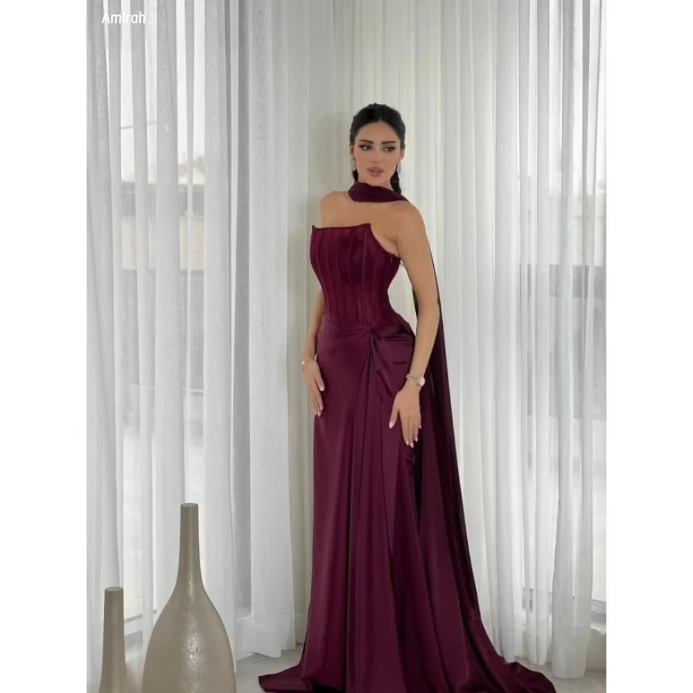 فساتين سهرة نسائية فاخرة بشريط من Amirah فساتين حفلات أنيقة للسيدات 2025 مصنوعة حسب الطلب لحفلات الزفاف بدون أكمام