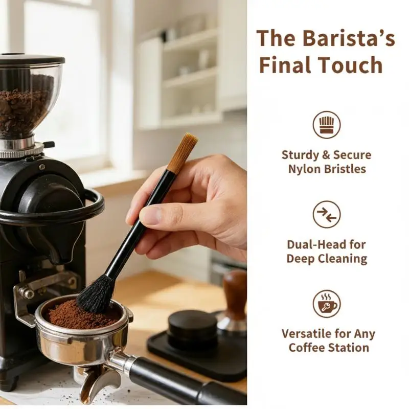 Double Head Coffee Cleaning Brush Soft Flexible Bristles Multi-Function Coffee Equipment Cleaner for Coffee Enthusiasts Gift