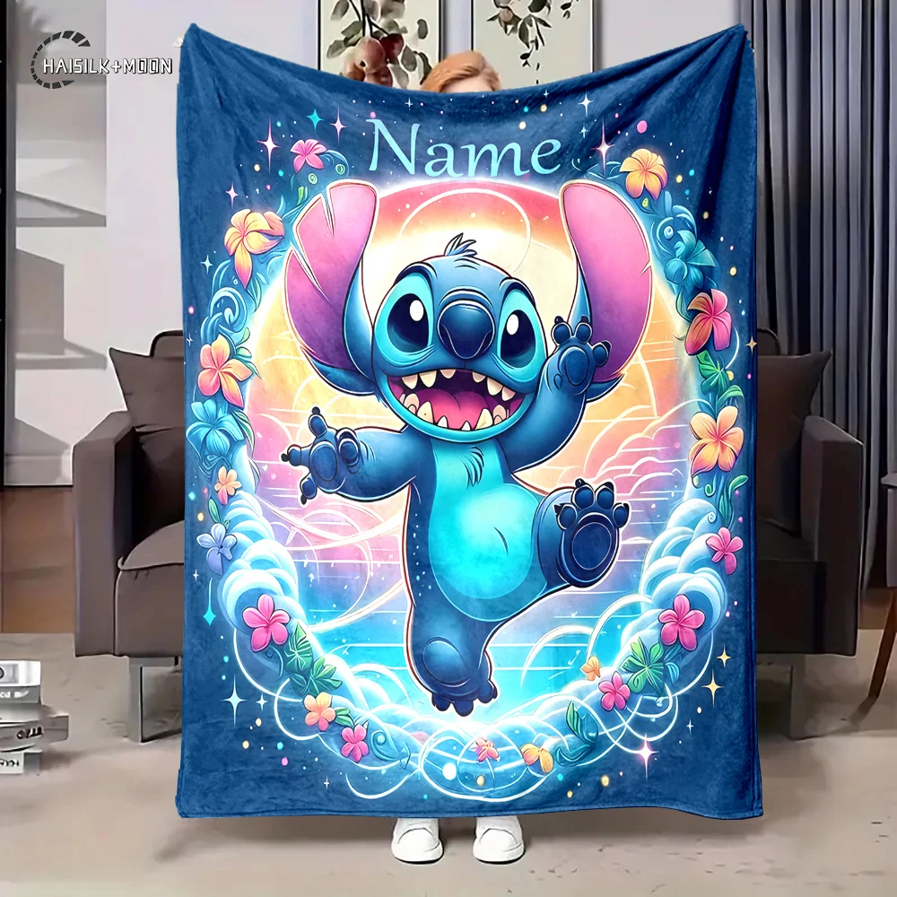 Personalized Custom Name Blanket Disney Stitch Printed Blanket for Sofa Bed Cover Blanket Suitable for Birthday Christmas Gifts