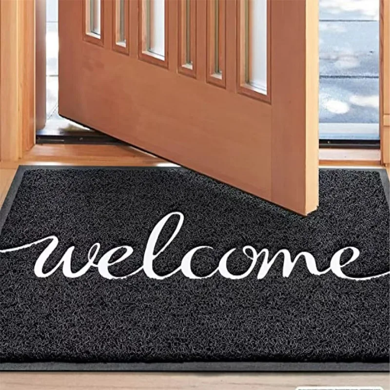 

Black Silk Loop Carpet Welcome to Entry Door Mat Modern Simple Style Scuffed Earth Silk Loop Floor Mat