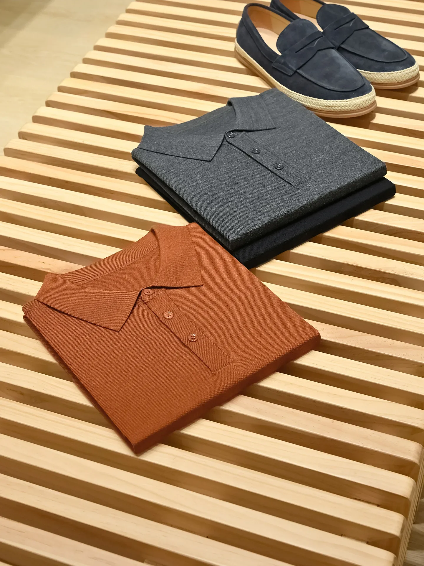 [Noble old money] 16μm merino mercerized worsted wool, men's lapel knitted short-sleeved POLO shirt