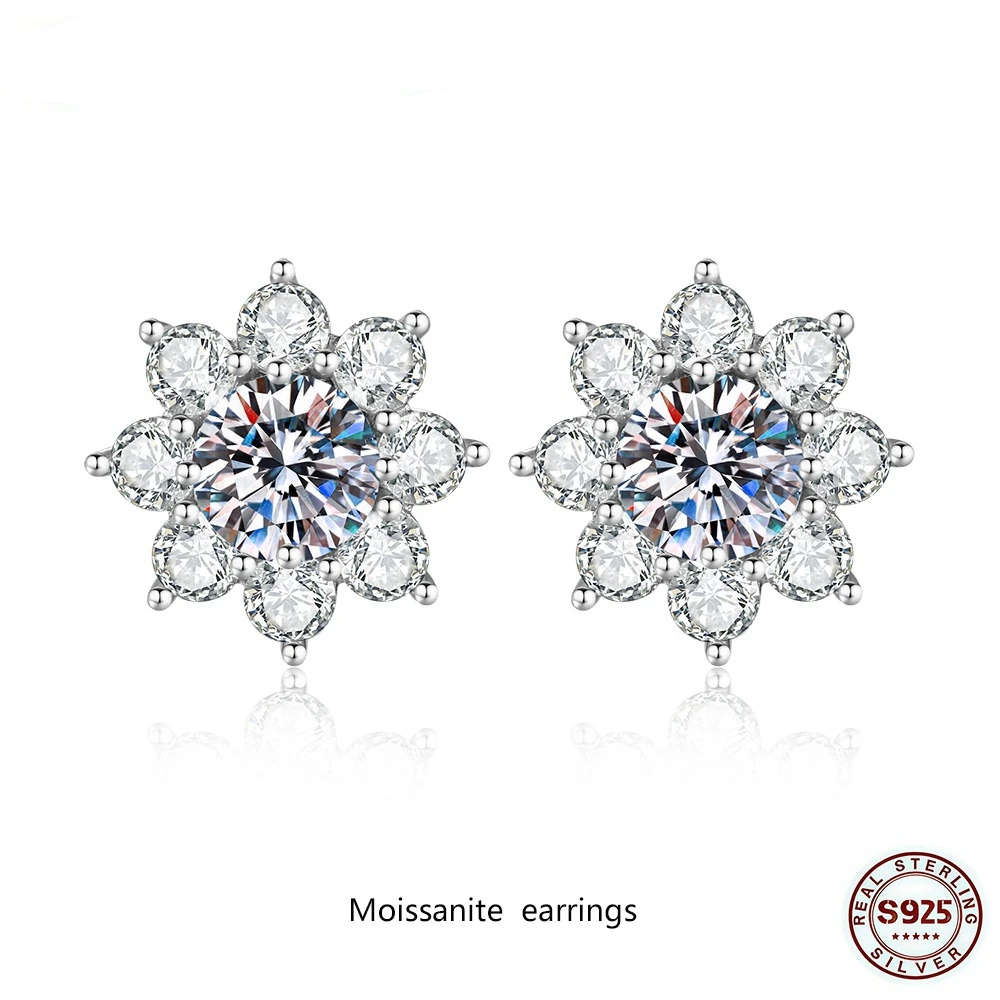 

Серьги-гвоздики с муассанитом D цвета 0.6-2 карата из стерлингового серебра S925 в форме цветка для женщин, подарок на день рождения, годовщину, вечеринку