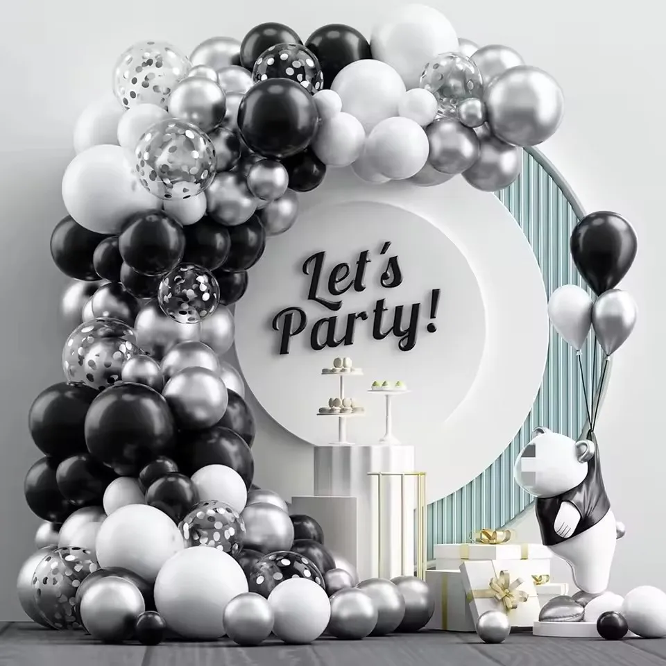 1Set Schwarz Silber Luftballons Bogen Girlande Kit Abschluss Dekor Neue Jahr Ballon Kinder Geburtstag Party Baby Dusche Luft Globos liefert