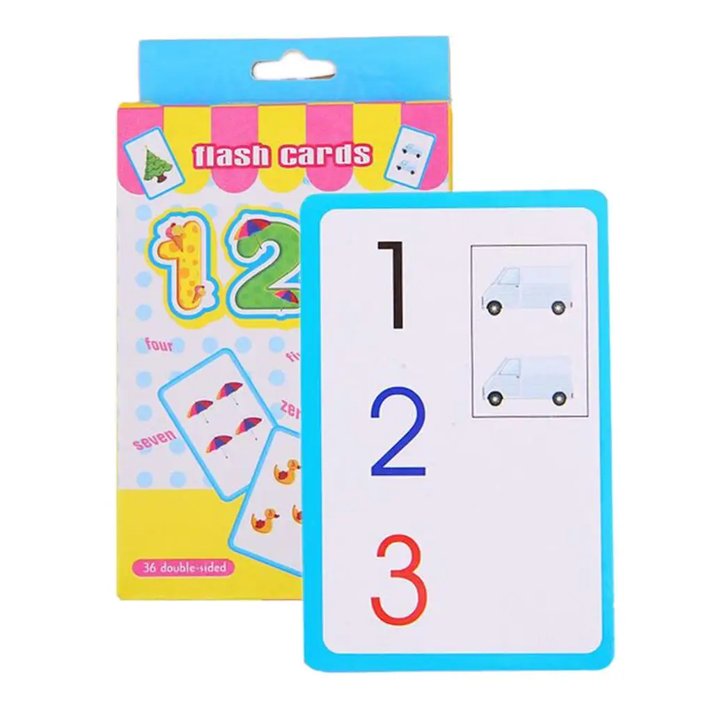 Preschool Kids Learning Cards Number Picture Flash Cards 36pcs/Set Two-side