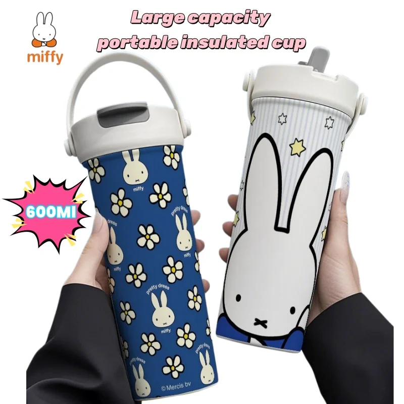 

New Miffy Cartoon Cute Portable Thermos High-value Creative 316 Stainless Steel Straw Double-drinking Large Capacity Tea Cup