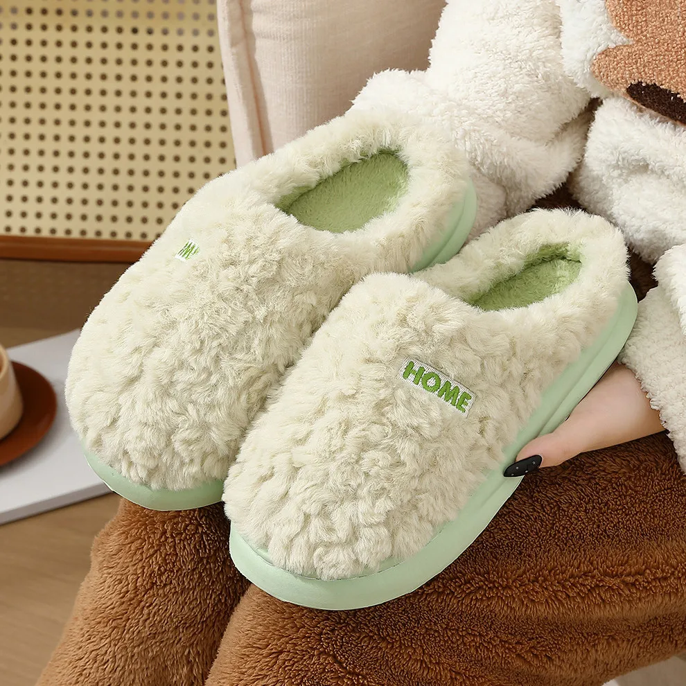 

New Winter Plush Warm Women Cotton Slippers Casual Indoor Home Fluffy Slides Men Anti-Slip Autumn Bedroom Soft Furry Shoes