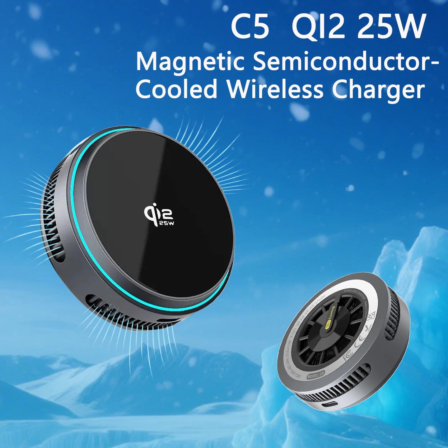 Qi2 25w magnetic wireless charger with cooling chip, suitable for iPhone’s low-temperature fast charging dock, compact portable
