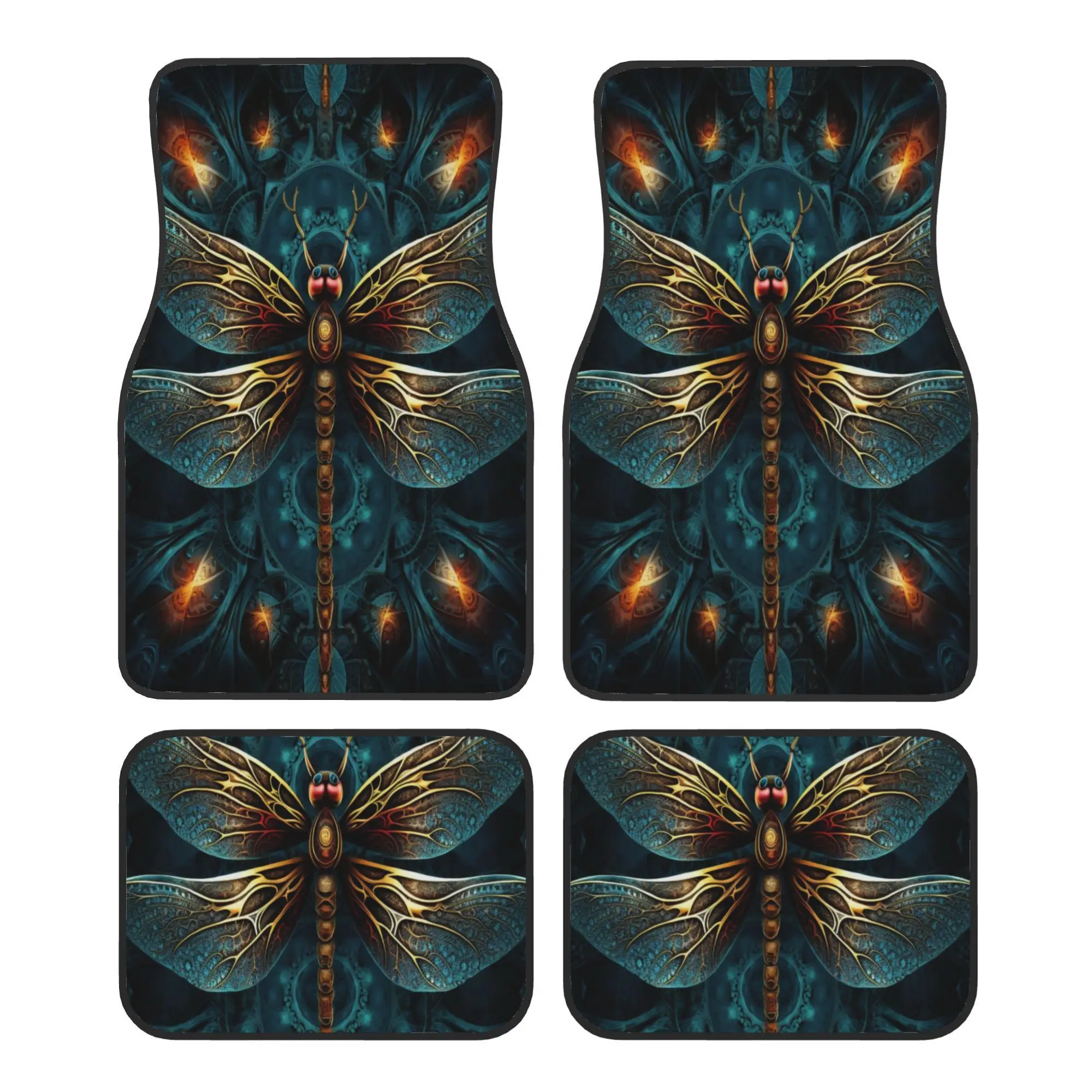 4pcs Exquisite Dragonfly Pattern Car Mats | Unisex, Universal Fit For All Models, Front & Rear Coverage, Fashionable Auto Decor,