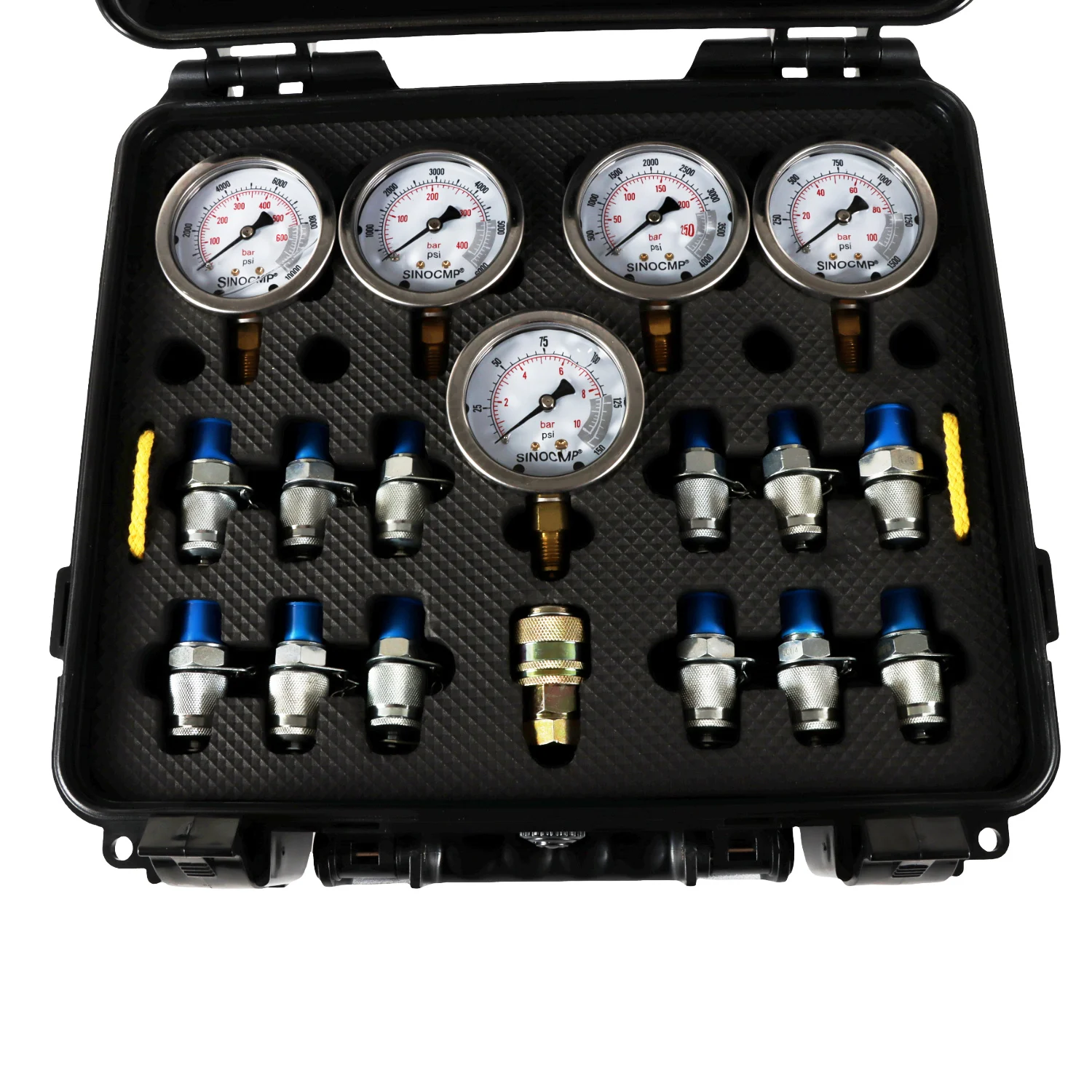 Hydraulic Pressure Test Kit for CAT, CASE John Deere with 5 Gauges 13 Couplings 14 Tee Connectors Pressure Gauge Excavator Parts