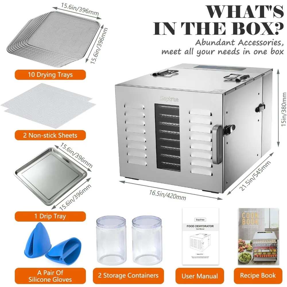 육포와 허브를 위한 10단 식품 건조기, 최대 17평방피트 사용 가능, 195 ℉   온도, 1000W 분리형