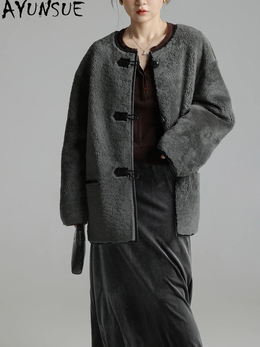 AYUNSUE Natürlicher Schaffell-Pelzmantel für Damen, mittellang, luxuriöse Echtlederjacke, warme Winterkleidung, 2025, weiblich, Servies Sierra