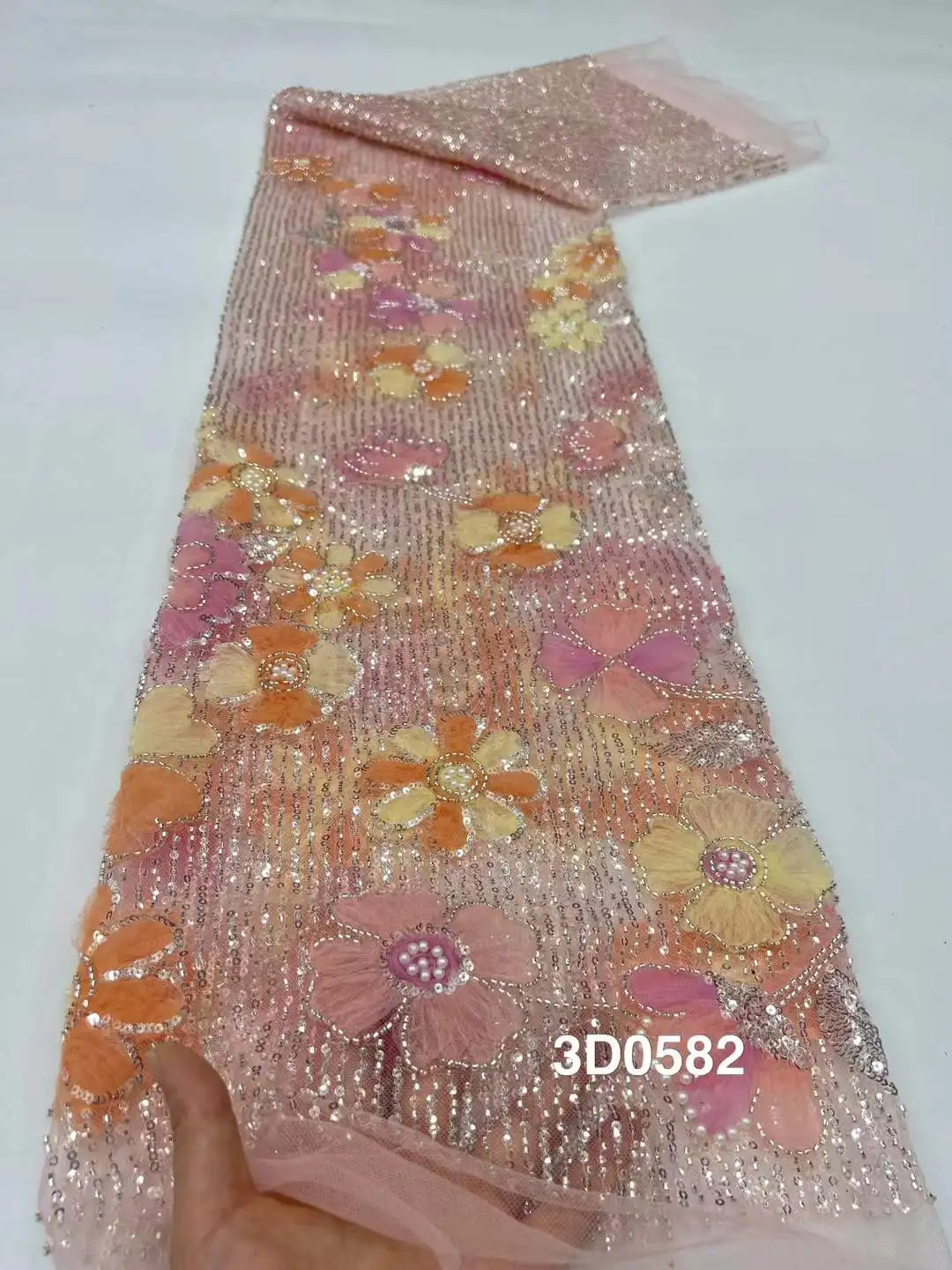 

Pink African Beaded Lace Fabric 2025 High Quality Nigerian Luxury Sequins Lace French Tulle Fabric For Wedding Party Dress