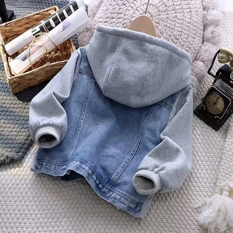 Spring Autumn Kids Hooded Denim Jackets For Boys Baby Coats Fashion Korean Child Kids Outwear Jeans Jackets New 2024