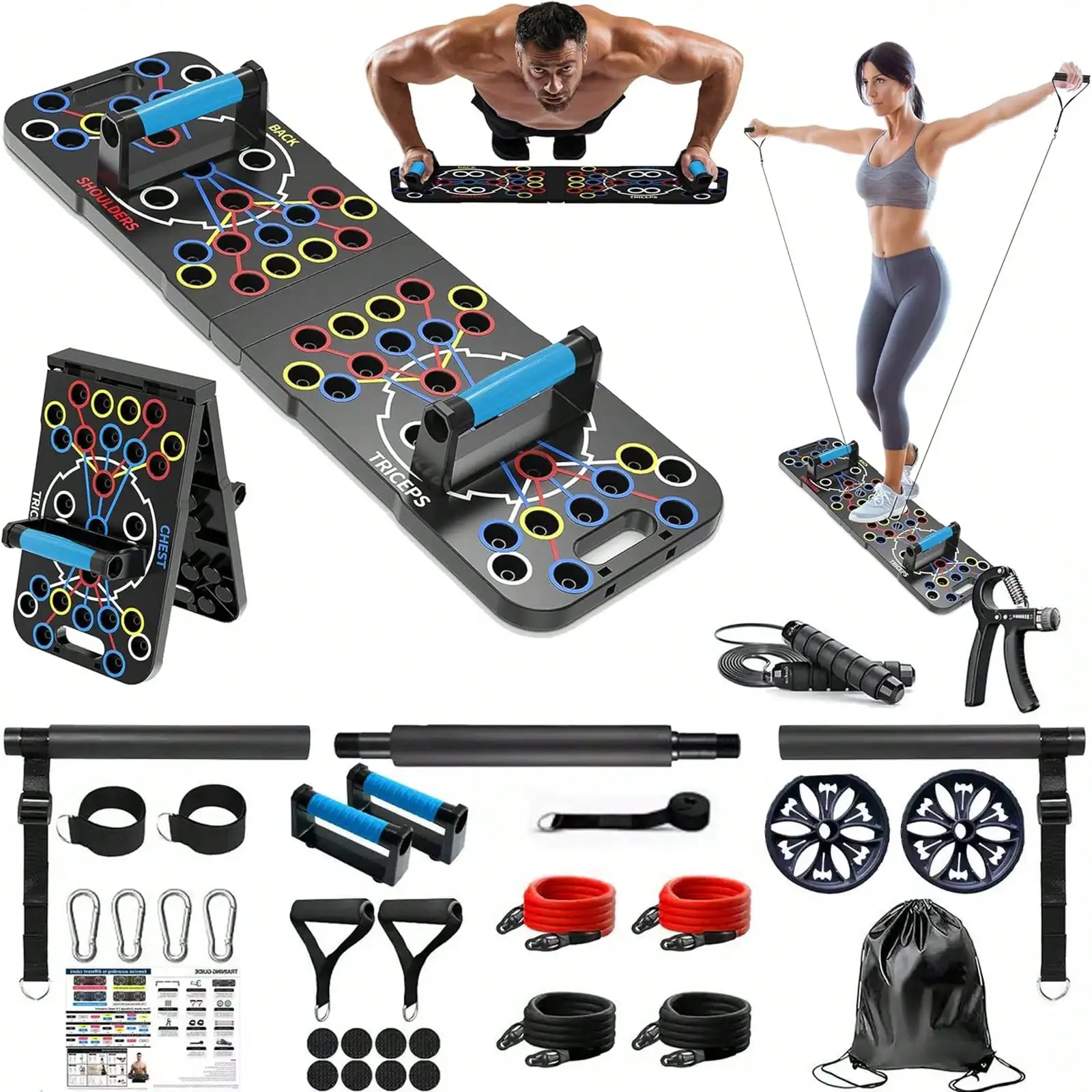 Foldable Push‑Up Board System, Multi‑Function Color‑Coded Push‑Up Stand, Portable Chest Shoulder Triceps Back Muscle Training Equipment Home Workout