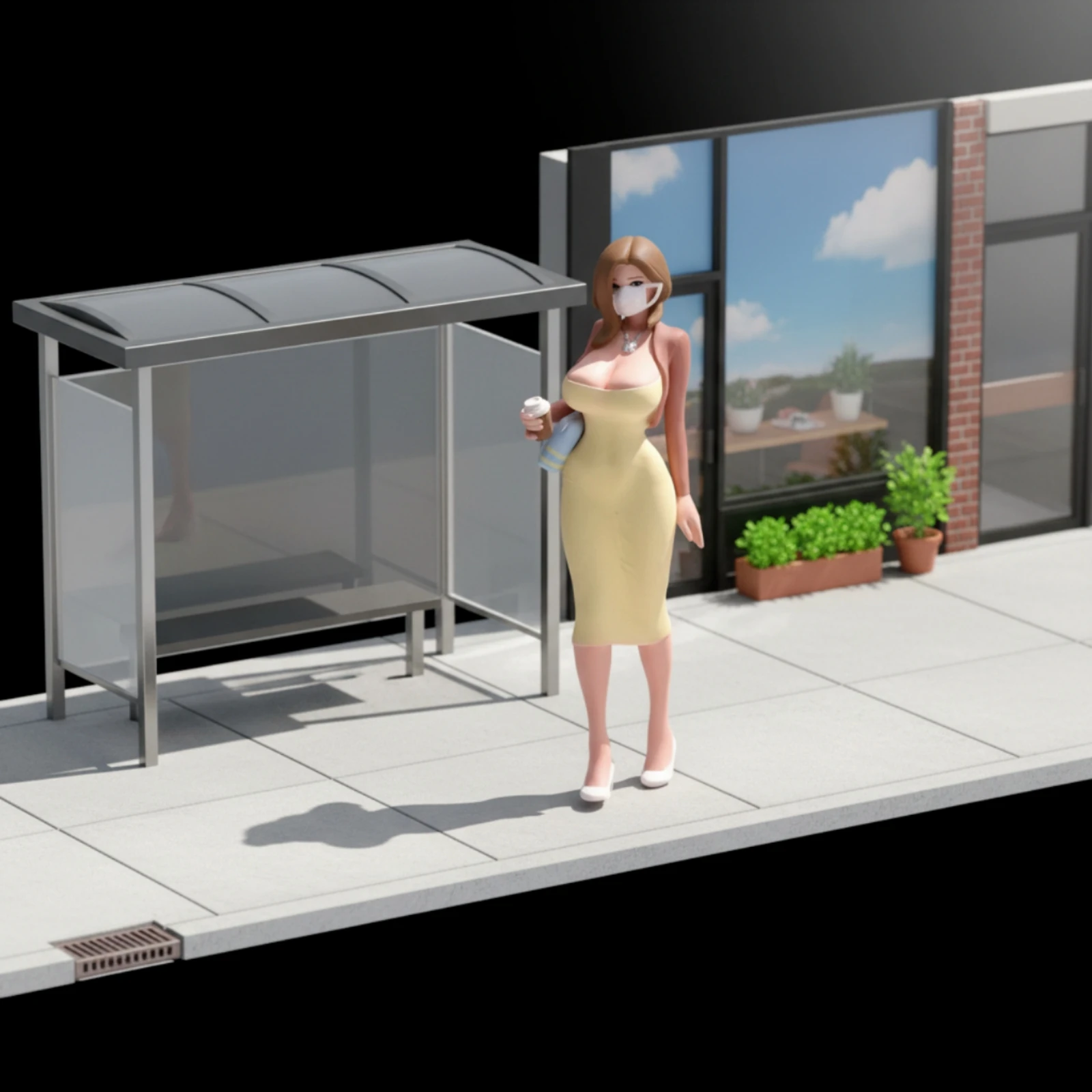 Miniature Woman in Dress Realistic Diorama Figure with Shoulder Bag Diorama Figurine Freestanding Scale Model Person Compact