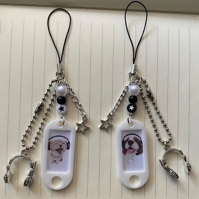 Dog cat strap earphones matching phone charm handmade