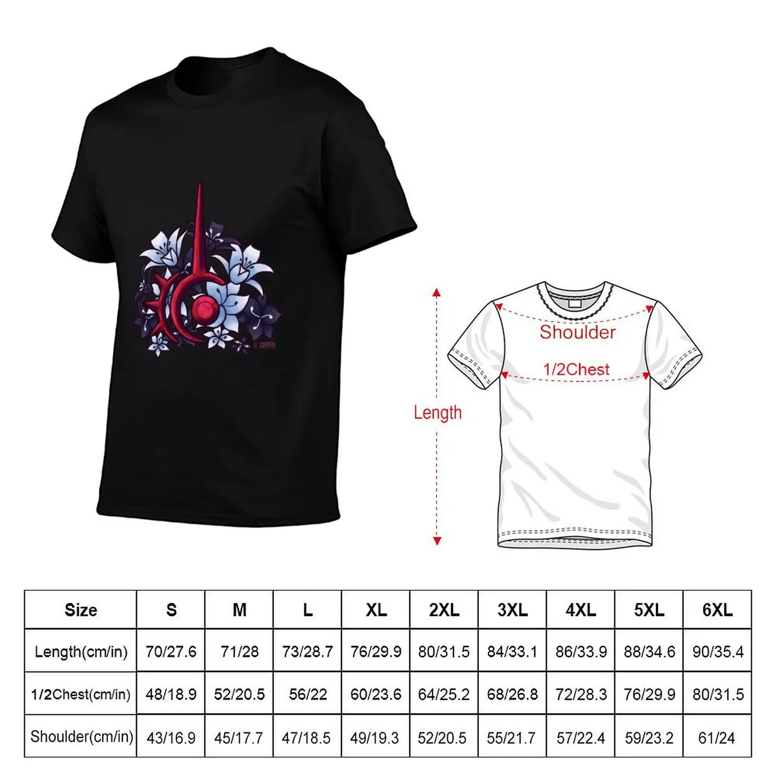 FFXIV Red Mage Job Symbol with Flowers T-Shirt Casual Soft Cotton Short Sleeve Tee view 5