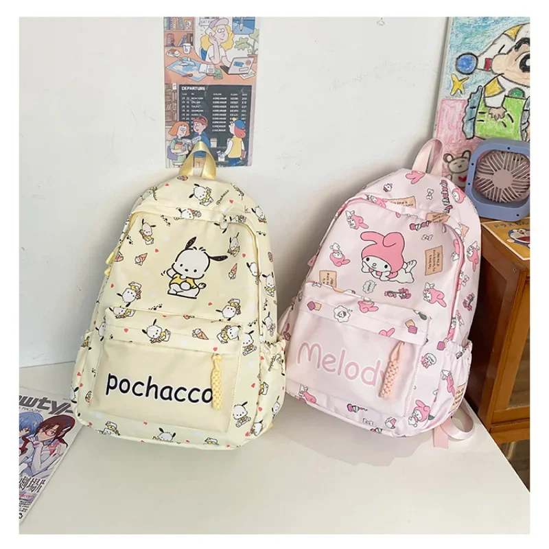 Sanrio-mochila escolar de dibujos animados de Hello Kitty, mochila ligera de gran capacidad, impresión fresca, Kulomi