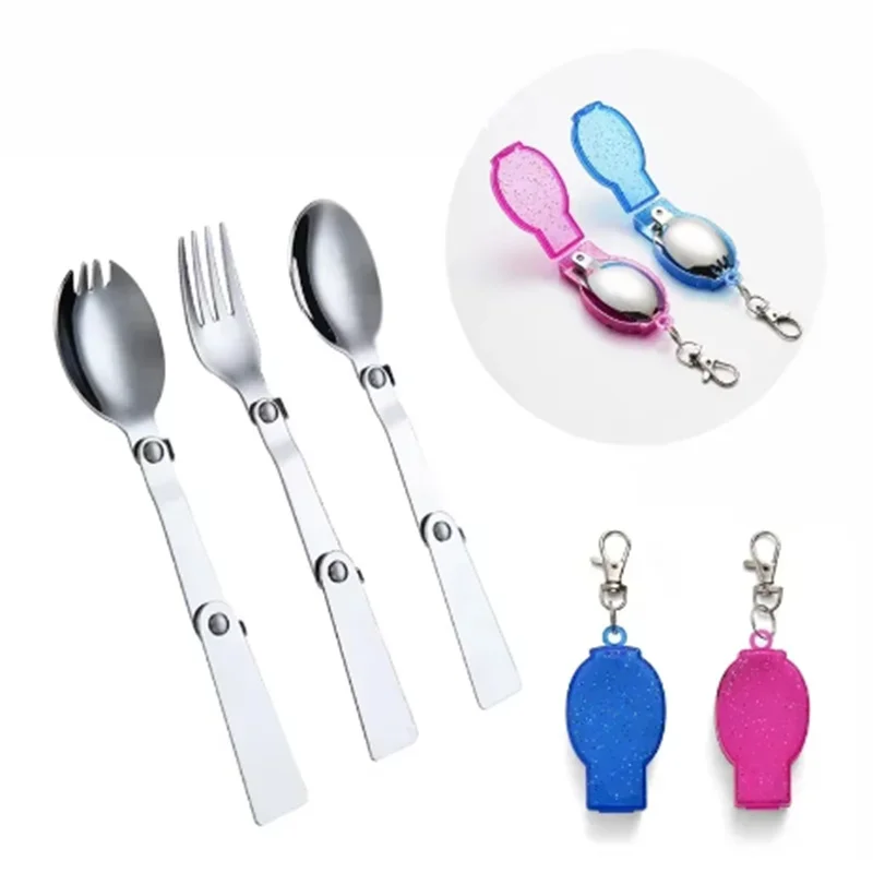 304 Stainless Steel Solding Spoon Creative Tableware Outdoor Portable Three-Fold Spoon Fork Travel Folding Spoon Storage Box