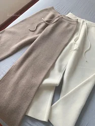 Autunno e inverno nuovi pantaloni a gamba larga lavorati a maglia di lana larghi a vita alta per le donne da indossare pantaloni da ciclomotore a gamba larga a gamba dritta