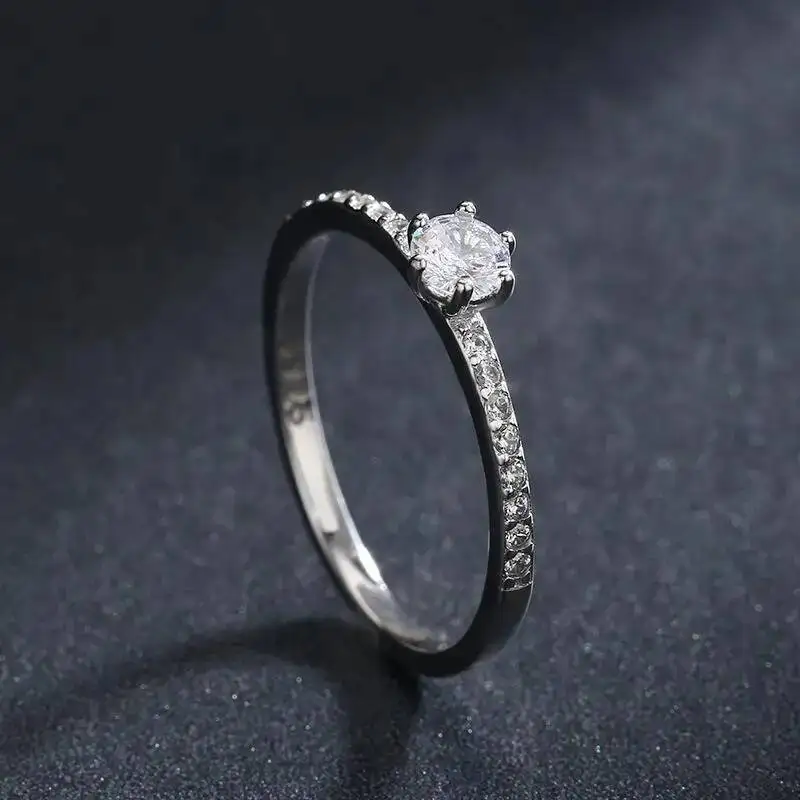 S925 Sterling Silver Round Real 4.5MM Moissanite Rings For Women Girls Cassic Wedding Statement Fine Jewelry Gift