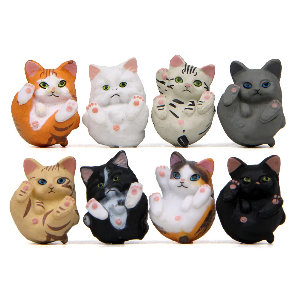 

8Pcs/Set Resin Simulation Round Rolling Cat Cute Animal Ornaments Kawaii Doll