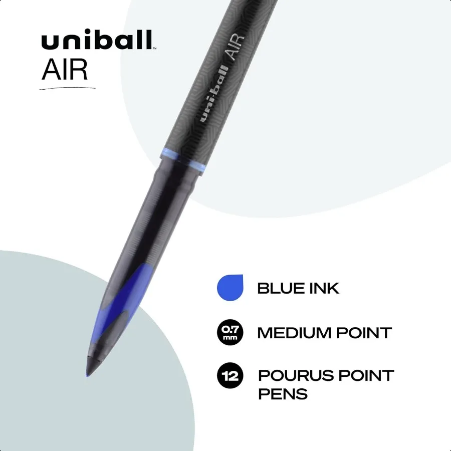 Air Porous Roller Ball Pen Stick Medium 0.7 Mm Blue Ink Black Barrel Dozen