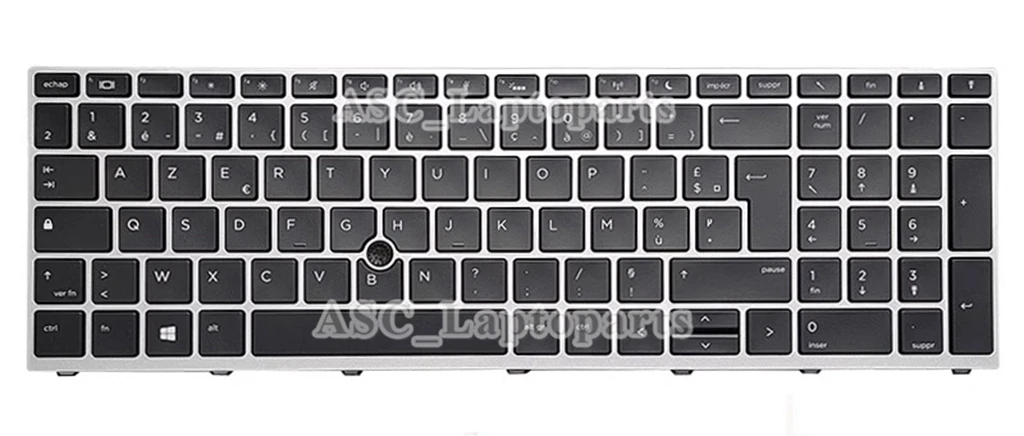 

New French Clavier AZERTY Keyboard for HP ProBook 650 G4 Silver Frame Black, BACKLIT, Pointer