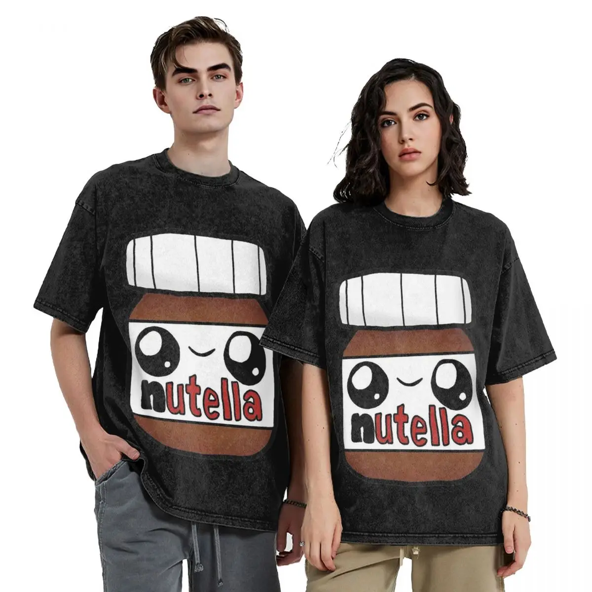 Nutella Cutie Washed T Shirts Vintage Short Sleeve Hip Hop T-Shirt Streetwear Tops Tees for Men Women